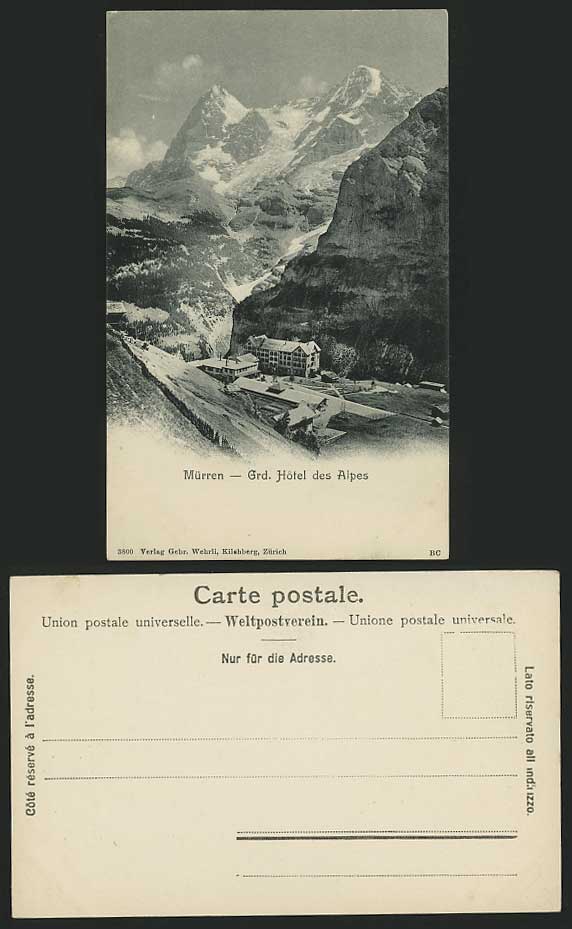 Swiss U.B. Old Postcard MUERREN Glacier Hotel des Alpes