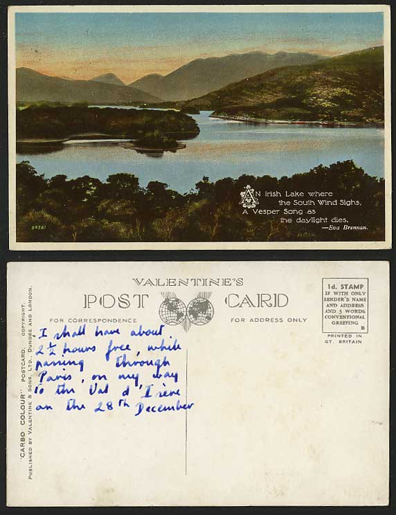 Ireland Old Colour Postcard Irish Lake South Wind Sighs