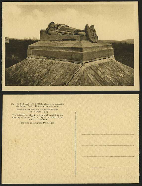 Defender of Right 1937 Postcard Memorial to Andre Thome