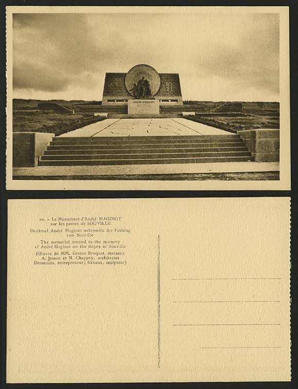 France VERDUN 1937 Old Postcard Memorial to Andre Maginot Monument Souville