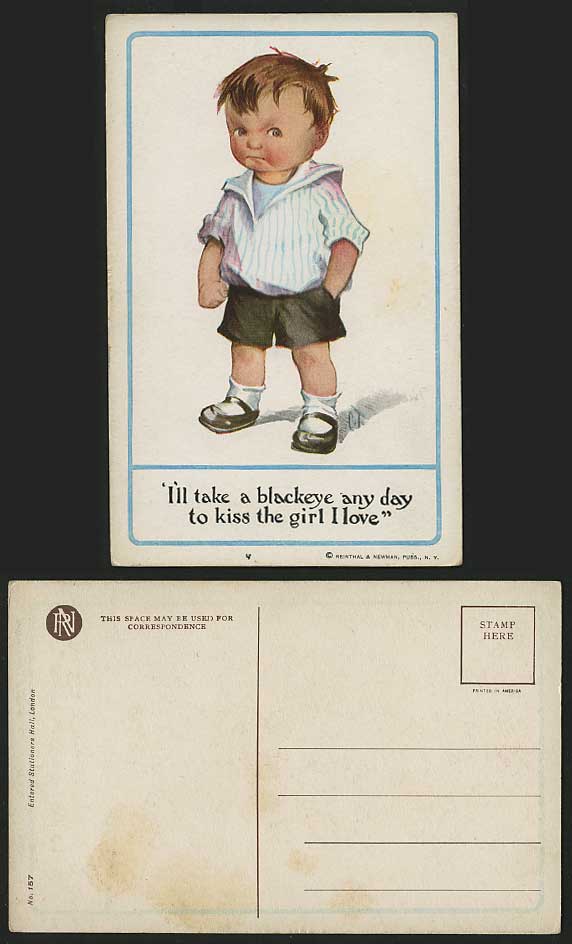 C T Artist Comic Old Postcard Blackeye Kiss Girl I Love
