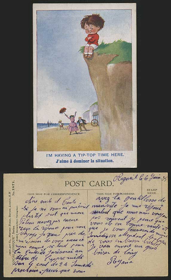 Comic Humour Old Postcard Have Tip-Top Time Here CLIFFS