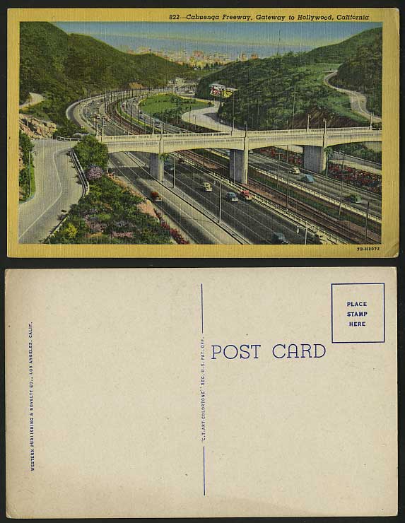 USA Old Postcard Cahuenga Freeway Gateway to HOLLYWOOD