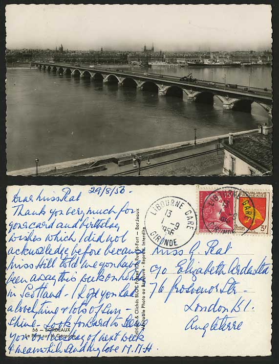 BORDEAUX 1956 Old Postcard Pont sur la Garonne - BRIDGE