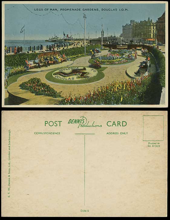 Isle of Man Old Postcard Douglas Gardens & LEGS OF MAN