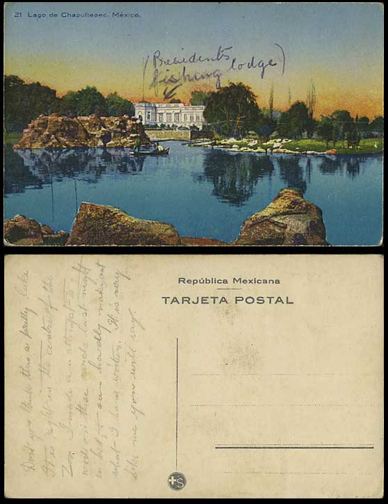 Mexico Old Postcard Lake Boat Rocks LAGO DE CHAPULTEPEC