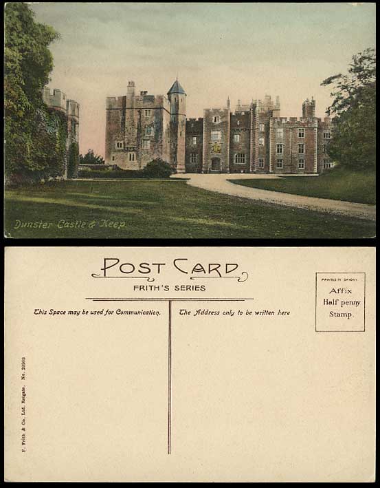 DUNSTER CASTLE & KEEP Somerset Old Hand Tinted Postcard