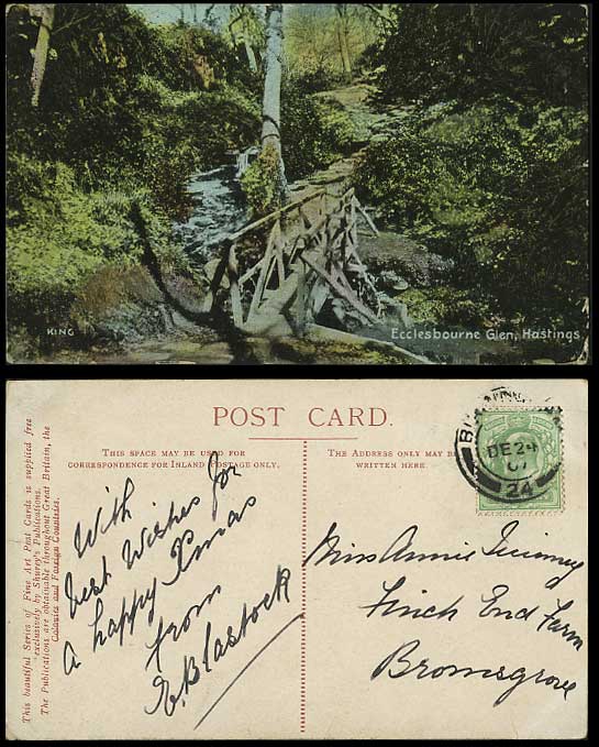 Hastings 1907 Old Postcard - Ecclesbourne Glen & Bridge