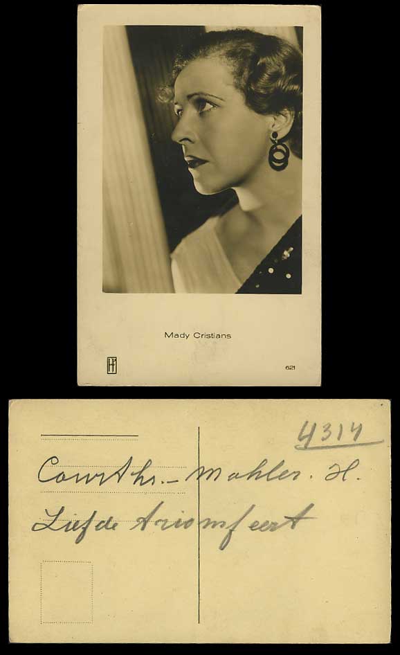 Actress MADY CRISTIANS Earring Old Real Photo Postcard