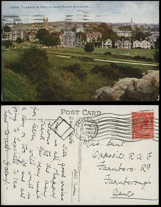 Tunbridge Wells - from Mount Ephraim 1929 Old Postcard