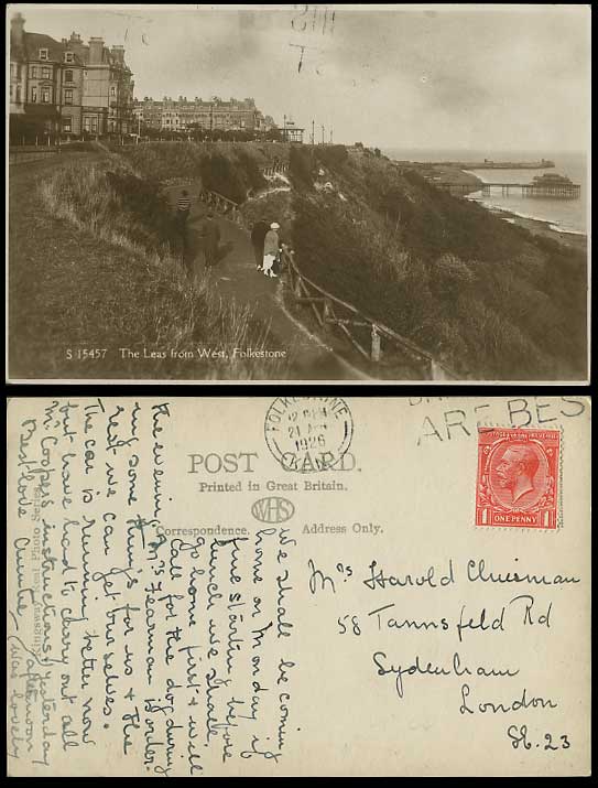 Folkestone 1926 Real Photo Postcard Lees Leas from West