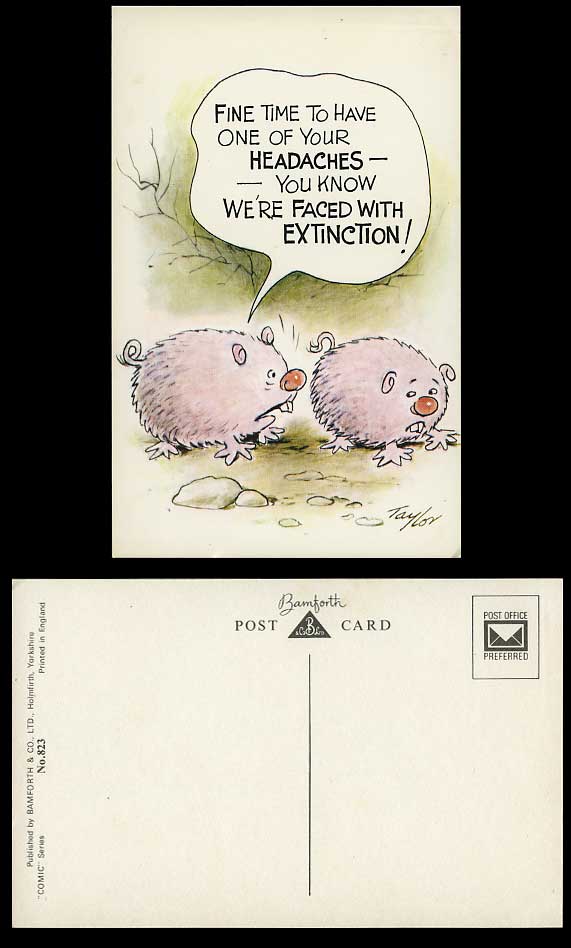 Taylor Comic Old Postcard Headaches We Faced EXTINCTION