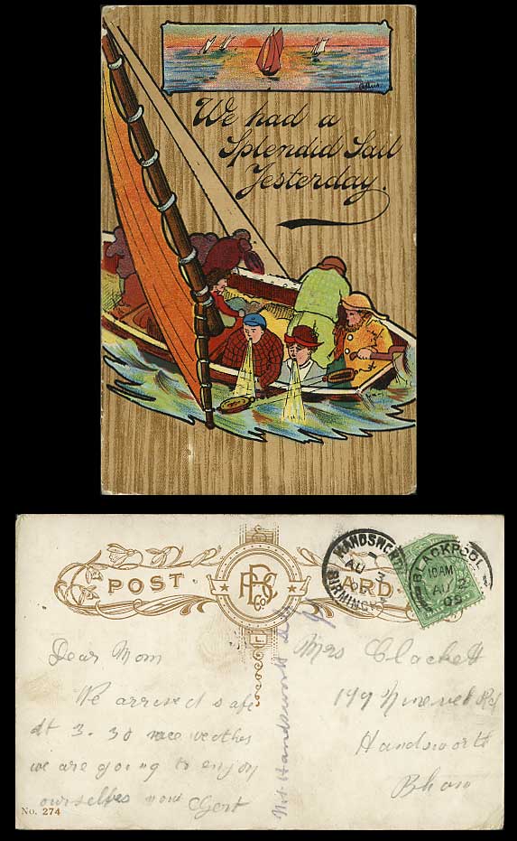 SAILING BOAT We had Splendid Sail - Vomit 1909 Postcard