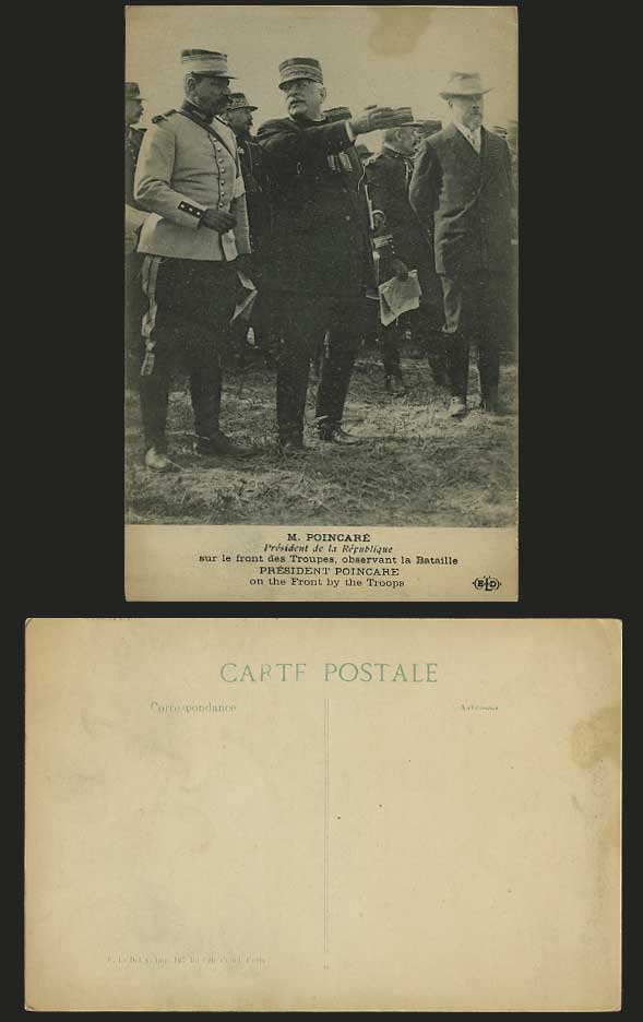 M. POINCARE President on Front by Troops - Old Postcard