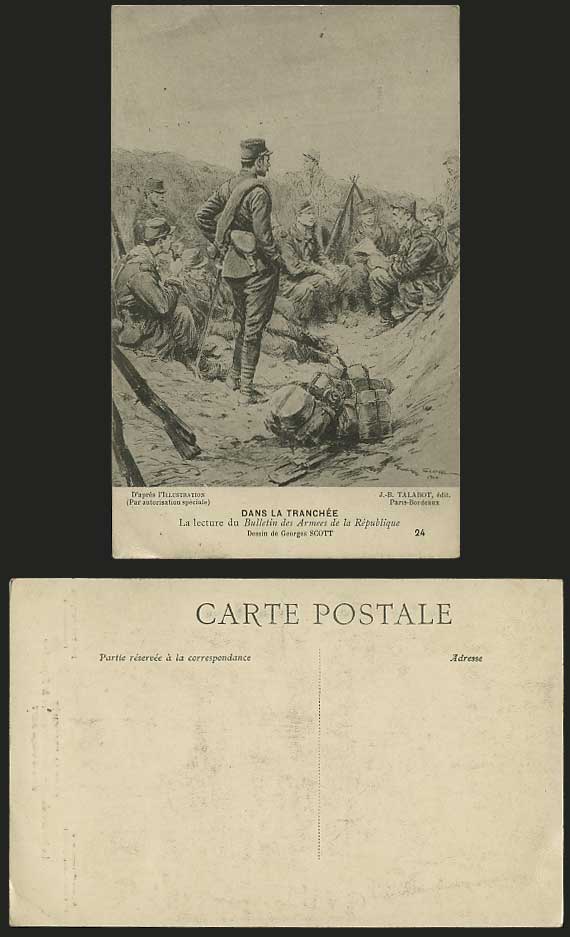Georges SCOTT - SOLDIERS Dans la Tranchee 1914 Postcard