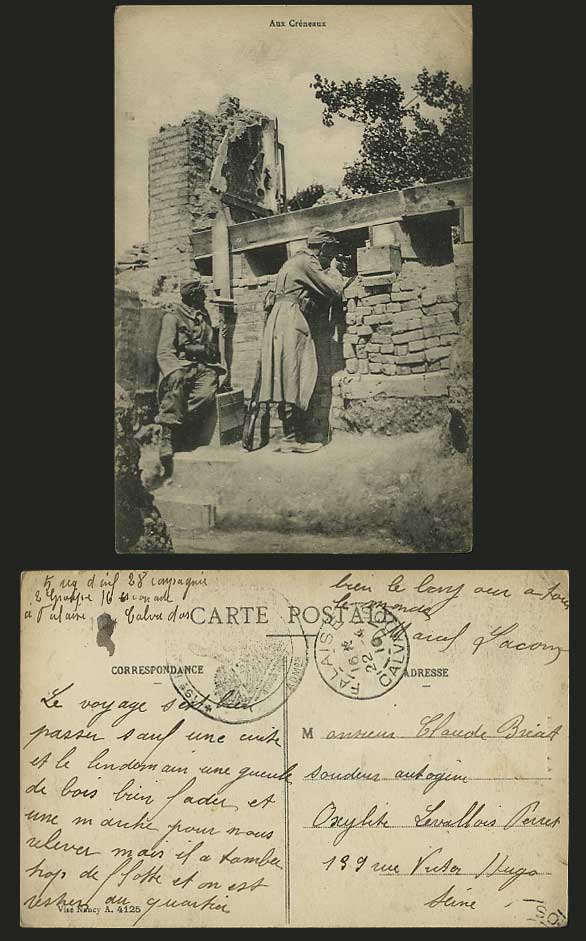 Military 1910 Old Postcard Soldiers & Gun AUX CRENEAUX