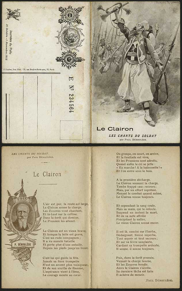 Le Clairon Chants du Soldat Paul Deroulede Old Postcard