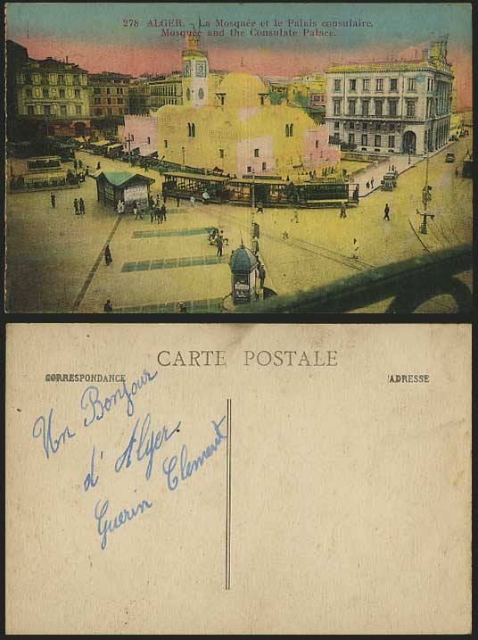Alger Old Colour Postcard Mosque Consulate Palace TRAM