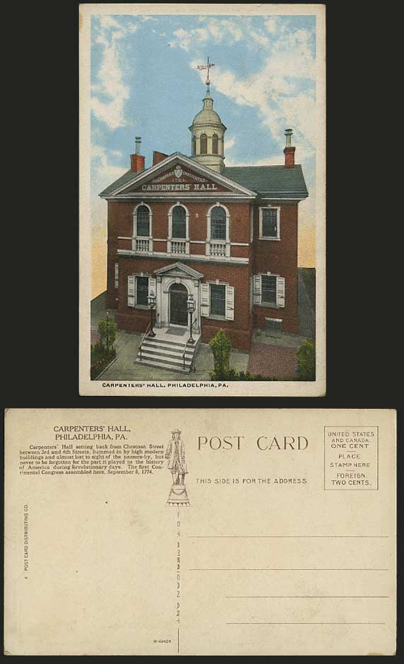 USA Philadelphia PA CARPENTERS' HALL Old Color Postcard