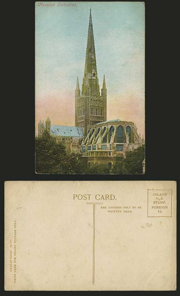 Norfolk Old Colour Tinted Postcard - NORWICH CATHEDRAL