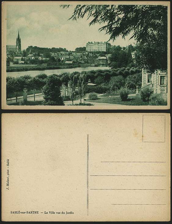 SABLE-sur-SARTHE Old Postcard - La Ville vue du Jardin