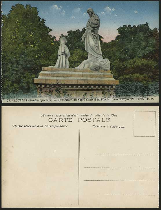 LOURDES - Old Postcard Statue - Apparition Sacre Coeur