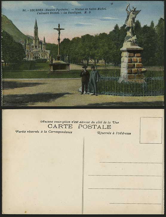 LOURDES Old Postcard Statue St. Michel Calvaire Breton