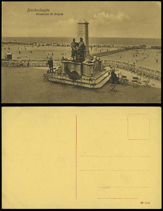 Blankenberghe Old Postcard - MONUMENT de BRUYNE & Beach