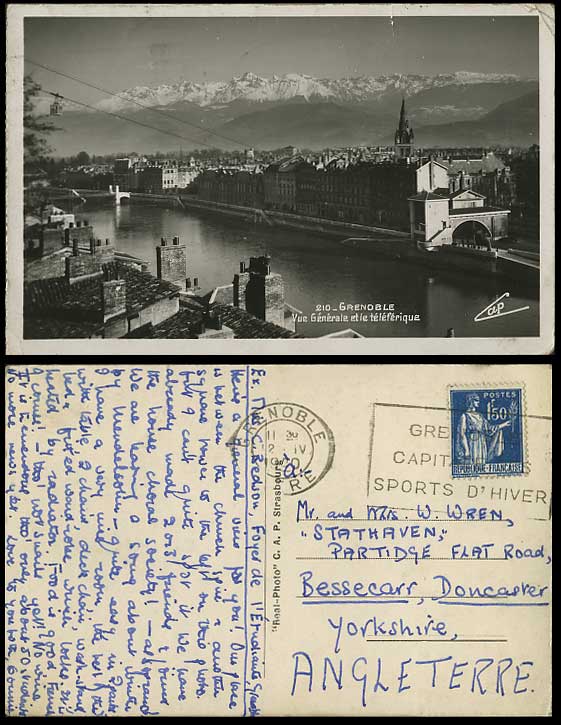 France 1940 Postcard GRENOBLE General View, Teleferique