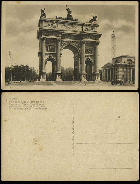 Italy Milano Old Postcard Arch Peace Littoria Tower CAR