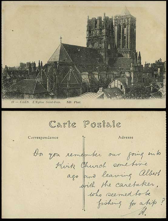 France Old B/W Postcard CAEN - Eglise Saint-Jean Church