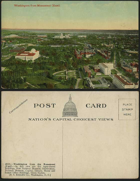 USA Washington from Monument East Panorama Old Postcard