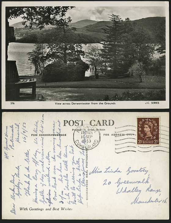 View across Derwentwater from the Grounds 1953 Postcard