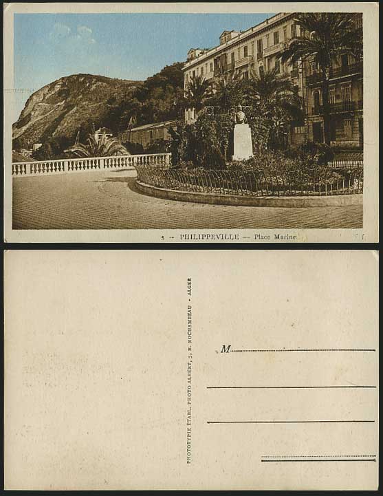 Algeria Old Postcard Philippeville Statue Place Marine