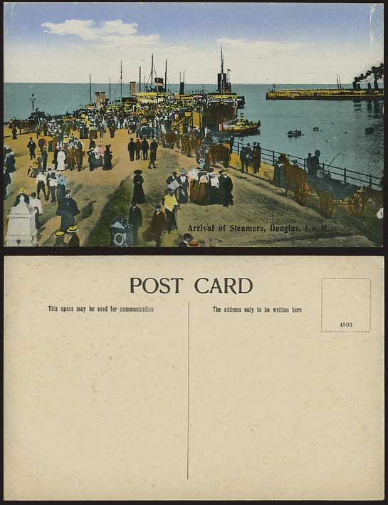 Isle of Man Old Postcard DOUGLAS Pier Steamers Arrival