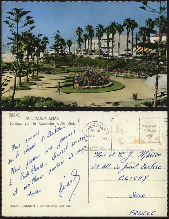 CASABLANCA Old Color Postcard Gardens Corniche Ain-Diab