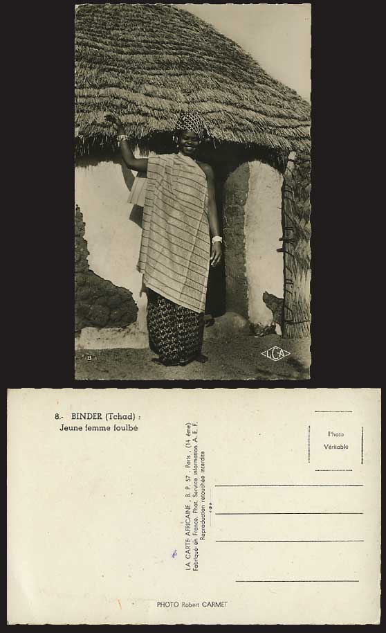TCHAD Old Postcard BINDER Young Woman Foulbe Native Hut
