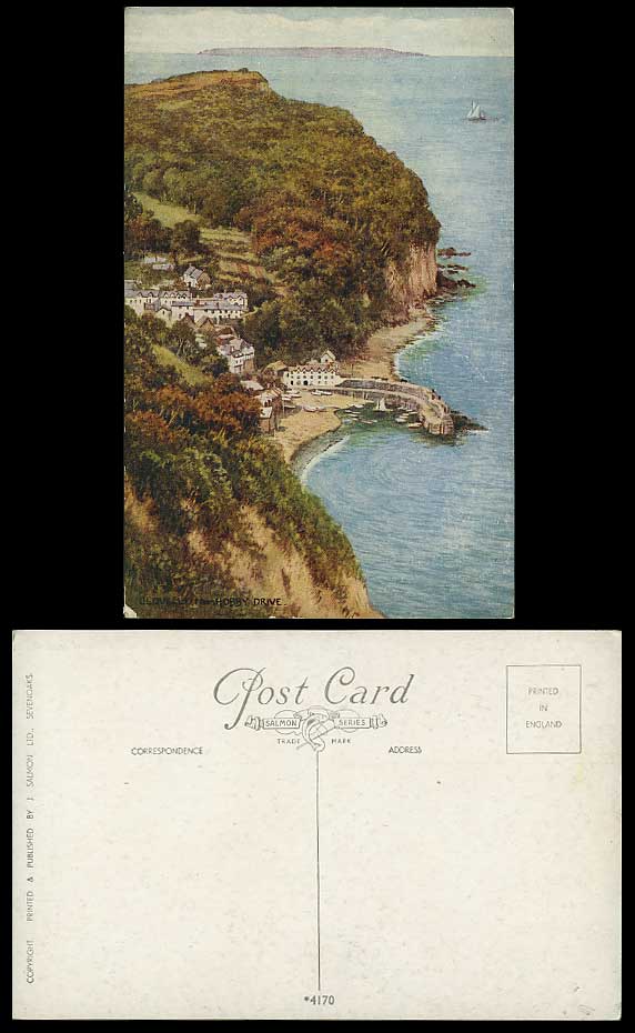 CLOVELLY from Hobby Drive Old Artist Drawn Postcard ART