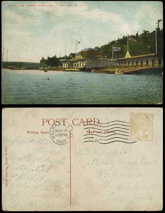 Canada 1907 Postcard BOAT CLUB North West Arm - Halifax
