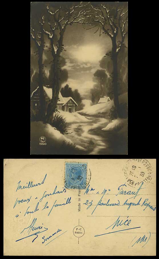 Monaco 40c Bonne Annee Happy New Year 1930 Old Postcard