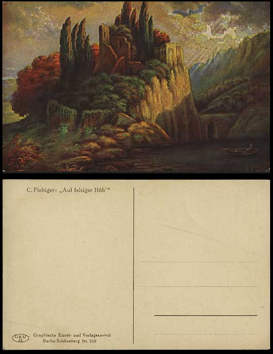 C. Fiebiger Auf Felsiger Hoh Old Artist Drawn Postcard
