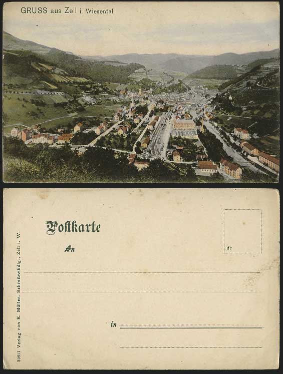 Gruss aus ZELL i WIESENTAL German Old Postcard Panorama