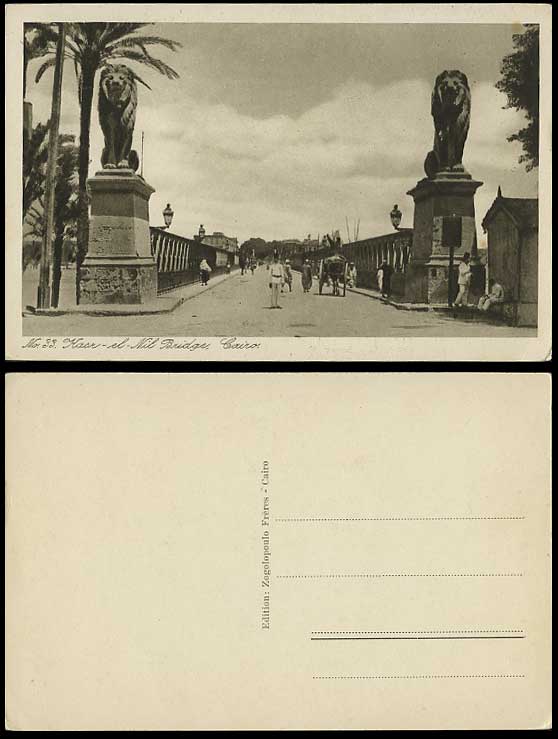 Egypt Old Postcard CAIRO Kasr-el-Nil BRIDGE Lion Statue