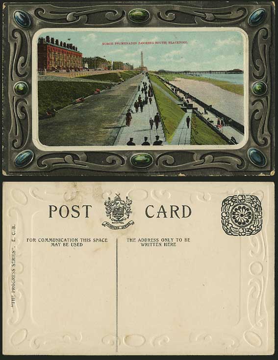 BLACKPOOL Old Embossed Postcard North Promenades & Pier