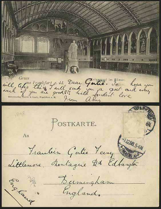 Gruss aus FRANKFURT a.M. 1898 Postcard Kaisersaal Romer