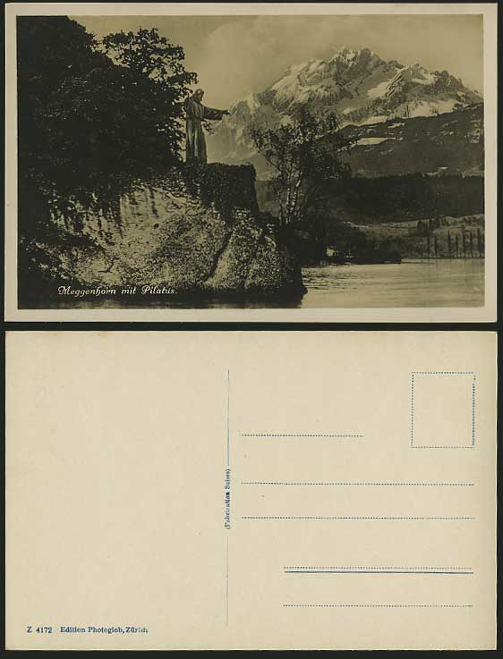 Swiss Old R.P. Postcard Meggenhorn mit Pilatus & Statue