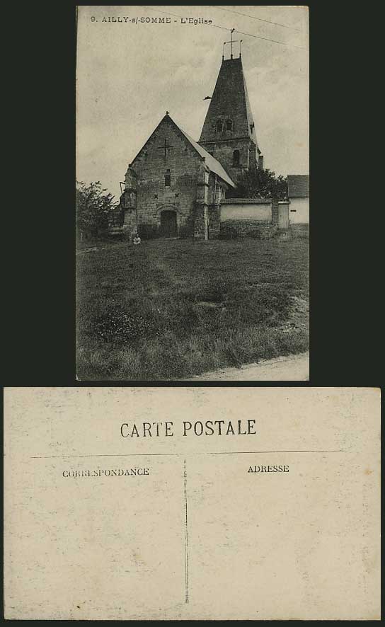 France Old B/W Postcard - AILLY-s SOMME L'Eglise Church