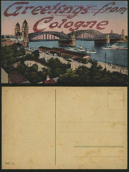 COLOGNE Old Postcard Hohenzollernbruecke with Glitters