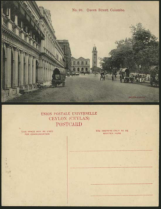 Ceylon Old Postcard Colombo Bullock Carts QUEEN STREET