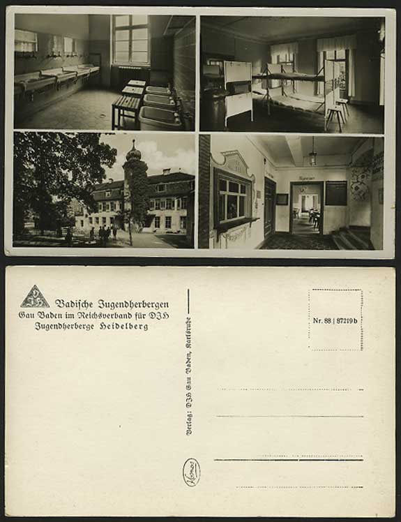 Germany Old Postcard HEIDELBERG Youth Hostel,  Bedroom